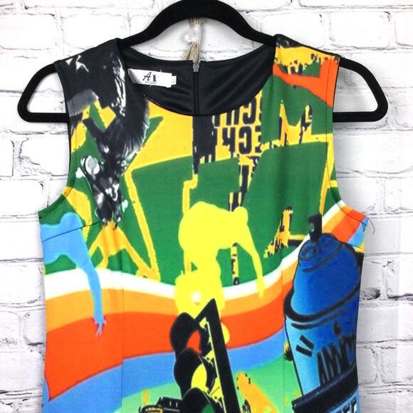 A1 Studios All Over Multicolor City Graphic Bodycon Streetwear Dress Junior XL - Picture 2 of 12